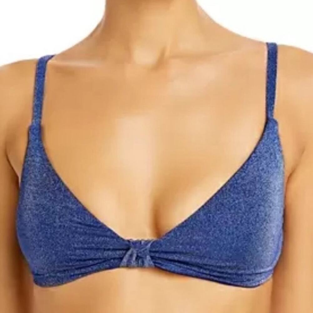 Aqua Swim Blue Metallic Twist Front Bikini Swim Top Sz M NWT